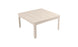The Mainstay Square Dining Table by Ledge Lounger features a slatted tabletop design, a built-in umbrella sleeve, and four straight legs, making it perfect for outdoor dining.