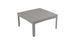 The Mainstay Square Dining Table by Ledge Lounger features a gray plastic slatted top with a built-in umbrella sleeve and straight legs, offering a simple yet functional design ideal for outdoor dining.