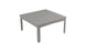 The Mainstay Square Dining Table by Ledge Lounger features a gray plastic slatted top with a built-in umbrella sleeve and straight legs, offering a simple yet functional design ideal for outdoor dining.