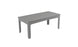 The Mainstay Rectangular Dining Table by Ledge Lounger is a light gray table with a slatted top and straight legs, ideal for outdoor meals. It has a central hole with an umbrella sleeve for shade. Set against a white backdrop, its sleek design stands out.