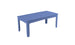 The Ledge Lounger Mainstay Rectangular Dining Table, a blue plastic design with a slatted top and four legs, features a central circular umbrella sleeve. Ideal for outdoor dining, it blends functionality with style.