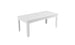 The Mainstay Rectangular Dining Table by Ledge Lounger is a minimalist white table with four legs, a smooth top, and a central hole for an umbrella sleeve. Ideal for outdoor dining, its shown against a plain white background.