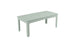 The Mainstay Rectangular Dining Table by Ledge Lounger is light green with a slatted top and sturdy four-leg design. It has a central hole for an umbrella sleeve, perfect for outdoor dining, and is set against a plain white background.