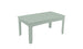 The Mainstay Rectangular Dining Table by Ledge Lounger is a mint green dining table with a slatted top and four straight legs, featuring a central hole ideal for an umbrella sleeve. Its simple, modern design makes it perfect for outdoor dining.