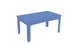 The Mainstay Rectangular Dining Table by Ledge Lounger is a minimalist blue plastic table with four straight legs, an umbrella sleeve, and lengthwise grooves. Ideal for indoor or outdoor dining against a plain white background.