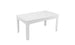 The Ledge Lounger Mainstay Rectangular Dining Table is designed for outdoor dining, featuring a slatted top, four straight legs, and a minimalist style with a center hole for umbrella sleeves. Its smooth, slightly glossy white surface is ideal for alfresco meals.