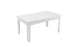 The Ledge Lounger Mainstay Rectangular Dining Table is designed for outdoor dining, featuring a slatted top, four straight legs, and a minimalist style with a center hole for umbrella sleeves. Its smooth, slightly glossy white surface is ideal for alfresco meals.