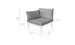 The Mainstay Sectional Relaxed Right Armchair by Ledge Lounger features a gray cushion and white frame, adaptable for any space. It has dimensions of 26.5 in height, a seat height of 16.5, cushion thickness of 4.5, and both width and depth are 32.