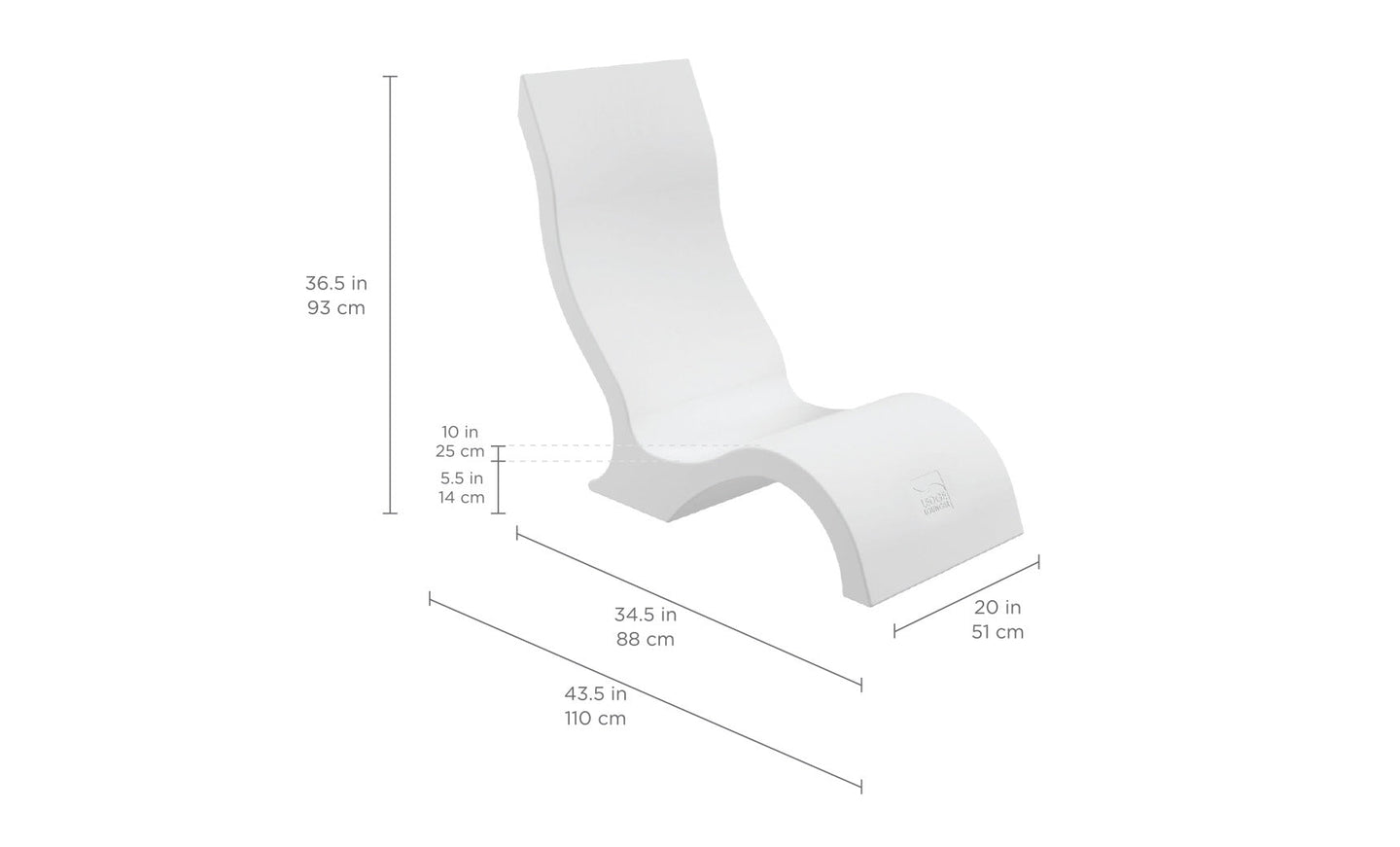 The Signature Chair by Ledge Lounger is a sleek, modern white lounge chair with a curved design and durable build. Perfect for poolside seating, it measures 36.5 high, 43.5 long, and 20 wide with a seat height of 10, making it a minimalist piece that complements contemporary interiors effortlessly.