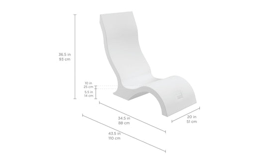 The Signature Chair by Ledge Lounger is a sleek, modern white lounge chair with a curved design and durable build. Perfect for poolside seating, it measures 36.5 high, 43.5 long, and 20 wide with a seat height of 10, making it a minimalist piece that complements contemporary interiors effortlessly.