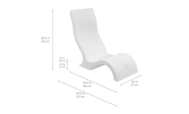 The Signature Chair by Ledge Lounger is a sleek, modern white lounge chair with a curved design and durable build. Perfect for poolside seating, it measures 36.5 high, 43.5 long, and 20 wide with a seat height of 10, making it a minimalist piece that complements contemporary interiors effortlessly.