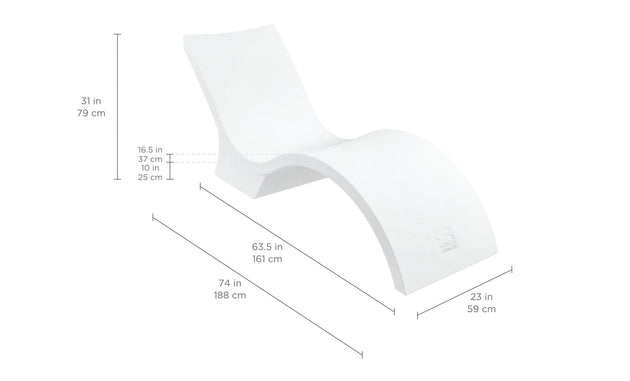 The Signature Chaise Deep by Ledge Lounger, in a sleek white curved design, is perfect for your sun shelf. Dimensions: 31 H x 74 L x 23 W; others: 16.5, 37, 10, and 25, ideal for a chic tanning ledge setup.