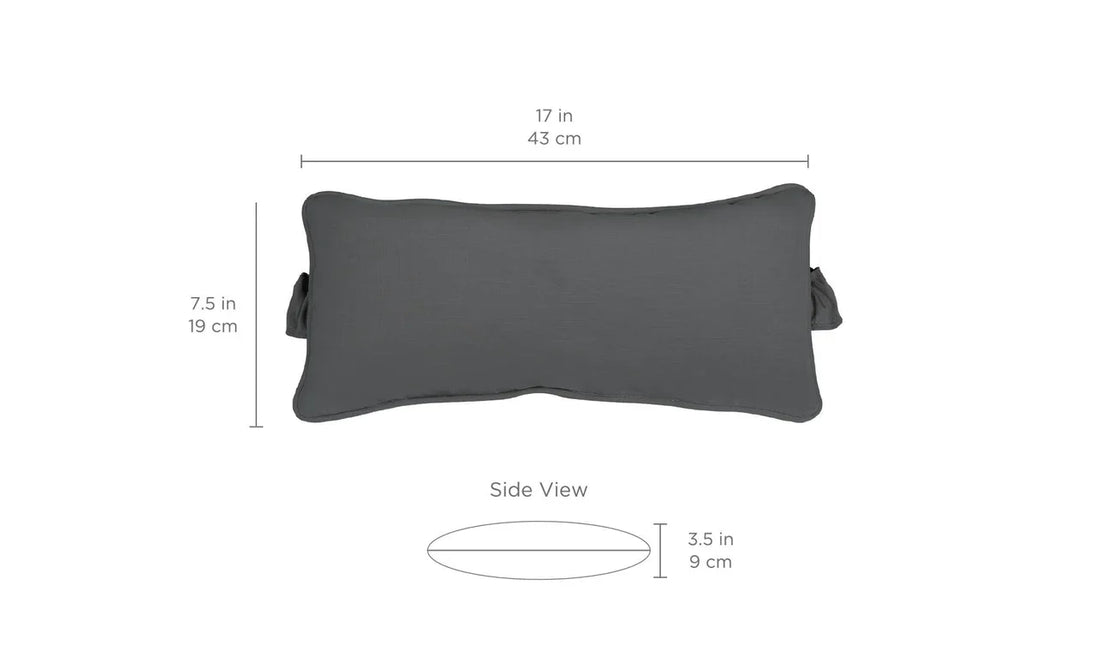 The Ledge Lounger Signature Headrest Pillow is a gray, rectangular cushion designed for in-pool relaxation. It measures 43.2 x 19.1 x 8.9 cm and can be customized.