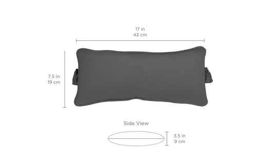 The Ledge Lounger Signature Headrest Pillow is a gray, rectangular cushion designed for in-pool relaxation. It measures 43.2 x 19.1 x 8.9 cm and can be customized.