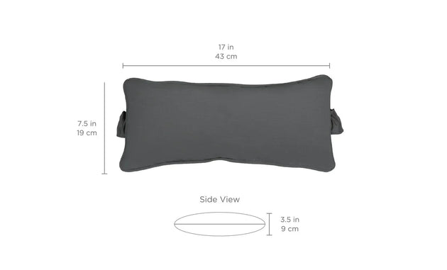 The Ledge Lounger Signature Headrest Pillow is a gray, rectangular cushion designed for in-pool relaxation. It measures 43.2 x 19.1 x 8.9 cm and can be customized.