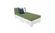 The Affinity 2 Piece Sun Chair by Ledge Lounger features a modern twin-size design with a white base and olive-green mattress, paired with dark blue and white cushions. Made from UV20-rated resin, its perfect for minimal settings against a clean white background.