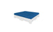 The Affinity Square Sunbed with Flat Cushion by Ledge Lounger features a blue mattress on a sleek white base, perfect for outdoor spaces. Its minimalist design with blocky legs is ideal for in-pool use or serene settings, combining simplicity and elegance.