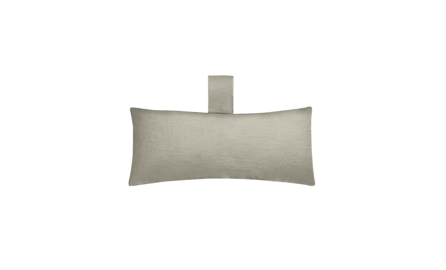 The Ledge Lounger Autograph Headrest Pillow, in light grey marine-grade fabric, features a textured surface for durability and comfort. Its perfect for in-pool relaxation and includes a matching fabric loop for hanging. The image displays it on a plain white background.