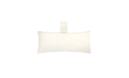 The Ledge Lounger Autograph Headrest Pillow is a rectangular pillow with a loop on top, made from durable marine-grade fabric. It offers comfort for lounging anywhere, either on land or in the pool, while its design remains elegantly simple in plain white.