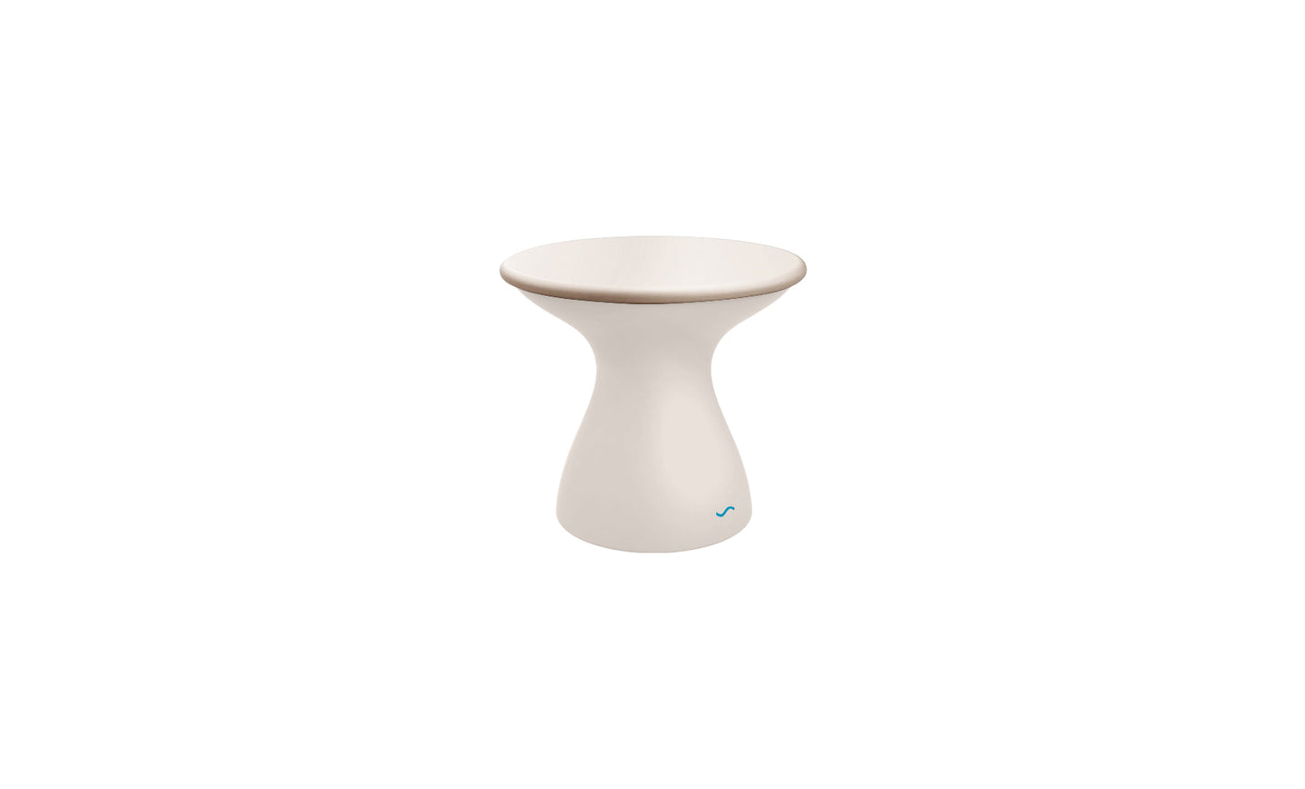 The Autograph Standard Side Table by Ledge Lounger is a modern, white, hourglass-shaped smart planter that doubles as an outdoor side table. With a blue LED light near the base, it enhances its tech features while complementing contemporary décor, perfect for poolside lounging.