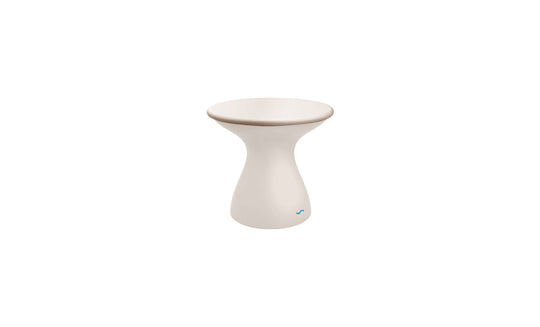 The Autograph Standard Side Table by Ledge Lounger is a modern, white, hourglass-shaped smart planter that doubles as an outdoor side table. With a blue LED light near the base, it enhances its tech features while complementing contemporary décor, perfect for poolside lounging.