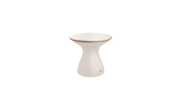 The Autograph Standard Side Table by Ledge Lounger is a modern, white, hourglass-shaped smart planter that doubles as an outdoor side table. With a blue LED light near the base, it enhances its tech features while complementing contemporary décor, perfect for poolside lounging.