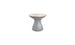 The Autograph Standard Side Table by Ledge Lounger is gray with a sleek light beige top, featuring a modern hourglass design perfect for poolside storage. Its minimalist curved waist effortlessly blends style and functionality against a white background.