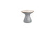 The Autograph Standard Side Table by Ledge Lounger is gray with a sleek light beige top, featuring a modern hourglass design perfect for poolside storage. Its minimalist curved waist effortlessly blends style and functionality against a white background.