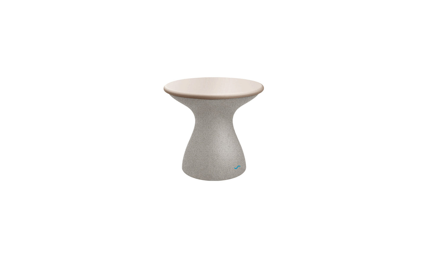 The Autograph Standard Side Table by Ledge Lounger features a tall, hourglass design with a smooth, beige top and textured gray base, making it the perfect elegant addition for poolside decor.