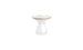 The Autograph Standard Side Table by Ledge Lounger showcases a modern hourglass shape with a white glossy base and beige flat top, ideal as an outdoor side table. Its sleek design on a plain white background is finished with a subtle blue logo at the bottom.