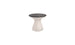 The Autograph Standard Side Table by Ledge Lounger is a modern outdoor side table with an hourglass shape, sleek gray top, and smooth white base. The base includes a subtle blue logo near the bottom, making it perfect for poolside storage or any stylish setting.