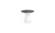 The Autograph Standard Side Table by Ledge Lounger is a modern piece with a sleek design, boasting a glossy white base and round dark wooden seat. Its minimalist hourglass shape perfectly suits outdoor use, blending style and function effortlessly.