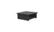 The Echo Side Table by Ledge Lounger is a dark gray, square wooden table featuring a solid top and an open shelf underneath for storage. It boasts a simple, minimalist design and is set against a plain white background.