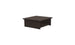 The Echo Side Table by Ledge Lounger showcases a dark brown, square silhouette with a smooth surface and subtle grain texture. Its minimalist design features a rectangular shelf beneath the tabletop, blending simplicity and functionality for patio essentials.