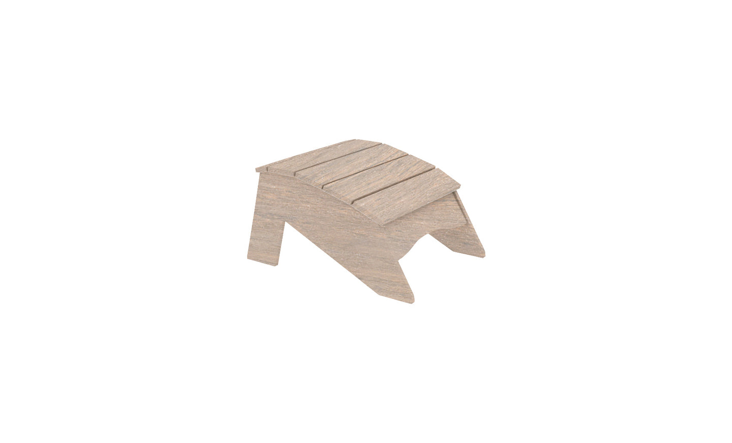 The Legacy Adirondack Ottoman by Ledge Lounger is a small, rustic wooden stool with a slatted top and angular legs, ideal for outdoor relaxation. Its timeless design reflects the essence of classic Adirondack style against a plain white background.