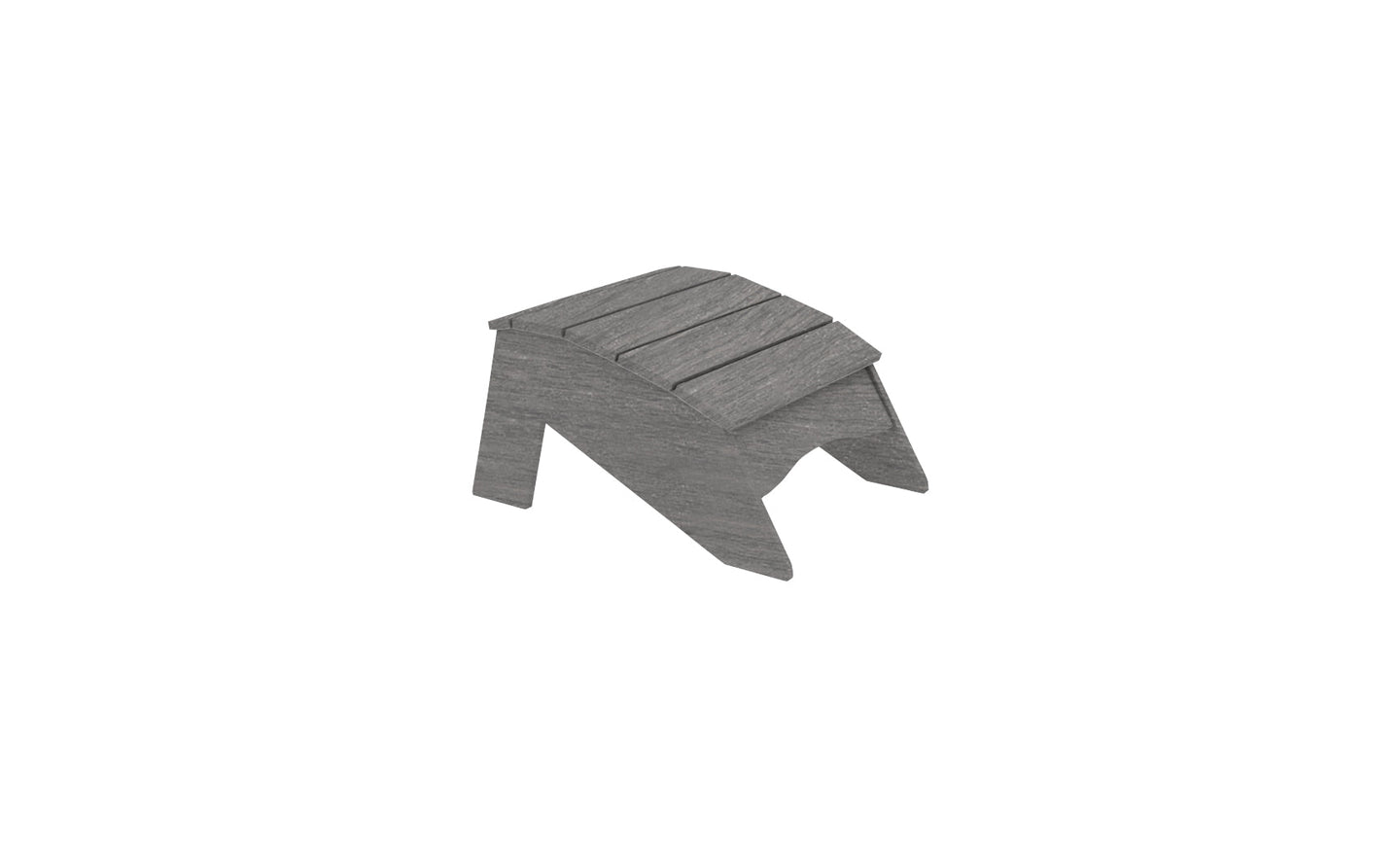 The Ledge Lounger Legacy Adirondack Ottoman, a small, rustic wooden stool with a slanted seat and angled legs in gray wood, evokes charm against a white background.