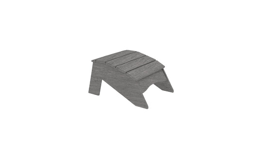 The Ledge Lounger Legacy Adirondack Ottoman, a small, rustic wooden stool with a slanted seat and angled legs in gray wood, evokes charm against a white background.