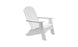 The Legacy Adirondack by Ledge Lounger is a pristine white chair featuring wide armrests and a slatted backrest, ideal for outdoor enthusiasts and patio gatherings.