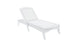 The Legacy Chaise by Ledge Lounger is a white wooden outdoor lounge with an adjustable backrest offering multiple reclining positions, smooth edges, and an elevated headrest for comfort and elegance in any outdoor space.
