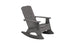 The Mainstay Adirondack Rocker by Ledge Lounger features a gray wooden finish, slatted backrest and seat, rightward angle, curved rockers, and stainless steel hardware. Its perfect for relaxing outdoors or in a cozy indoor corner.