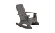 The Mainstay Adirondack Rocker by Ledge Lounger features a gray wooden finish, slatted backrest and seat, rightward angle, curved rockers, and stainless steel hardware. Its perfect for relaxing outdoors or in a cozy indoor corner.