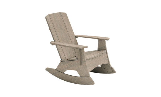 The Mainstay Adirondack Rocker by Ledge Lounger, perfect for outdoor spaces, features a slatted backrest and seat. Enjoy wide armrests and curved rockers for gentle motion, secured with stainless steel hardware. Its natural wood finish beautifully highlights the grain and texture.