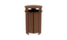 The Ledge Lounger Mainstay Trash Bin is a brown, wooden cylindrical design with vertical slats and an open top. It has a rounded rim, crafted for outdoor durability using UV stable materials, making it a functional patio trash can.