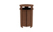 The Ledge Lounger Mainstay Trash Bin is a brown, wooden cylindrical design with vertical slats and an open top. It has a rounded rim, crafted for outdoor durability using UV stable materials, making it a functional patio trash can.