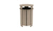 The Mainstay Trash Bin by Ledge Lounger is a sophisticated wooden round pedestal stand with UV stable materials, vertical slats, and a small shelf below the top surface in a light brown finish—perfect for adding natural charm to your space.