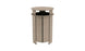 The Mainstay Trash Bin by Ledge Lounger is a sophisticated wooden round pedestal stand with UV stable materials, vertical slats, and a small shelf below the top surface in a light brown finish—perfect for adding natural charm to your space.