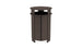 The Mainstay Trash Bin by Ledge Lounger is a dark brown, cylindrical patio trash can with vertical slats and an open top. Made from UV stable materials, it features a sleek design, perfect for outdoor or public spaces.