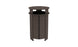 The Mainstay Trash Bin by Ledge Lounger is a dark brown, cylindrical patio trash can with vertical slats and an open top. Made from UV stable materials, it features a sleek design, perfect for outdoor or public spaces.