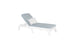 The Ledge Lounger Mainstay Chaise Cushion is a modern outdoor lounge featuring a light blue cushion, white frame, adjustable backrest for full-body comfort, and two small white pillows, all enhanced by a plain white background for easy customization.