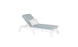 The Ledge Lounger Mainstay Chaise Cushion is a modern outdoor lounge featuring a light blue cushion, white frame, adjustable backrest for full-body comfort, and two small white pillows, all enhanced by a plain white background for easy customization.